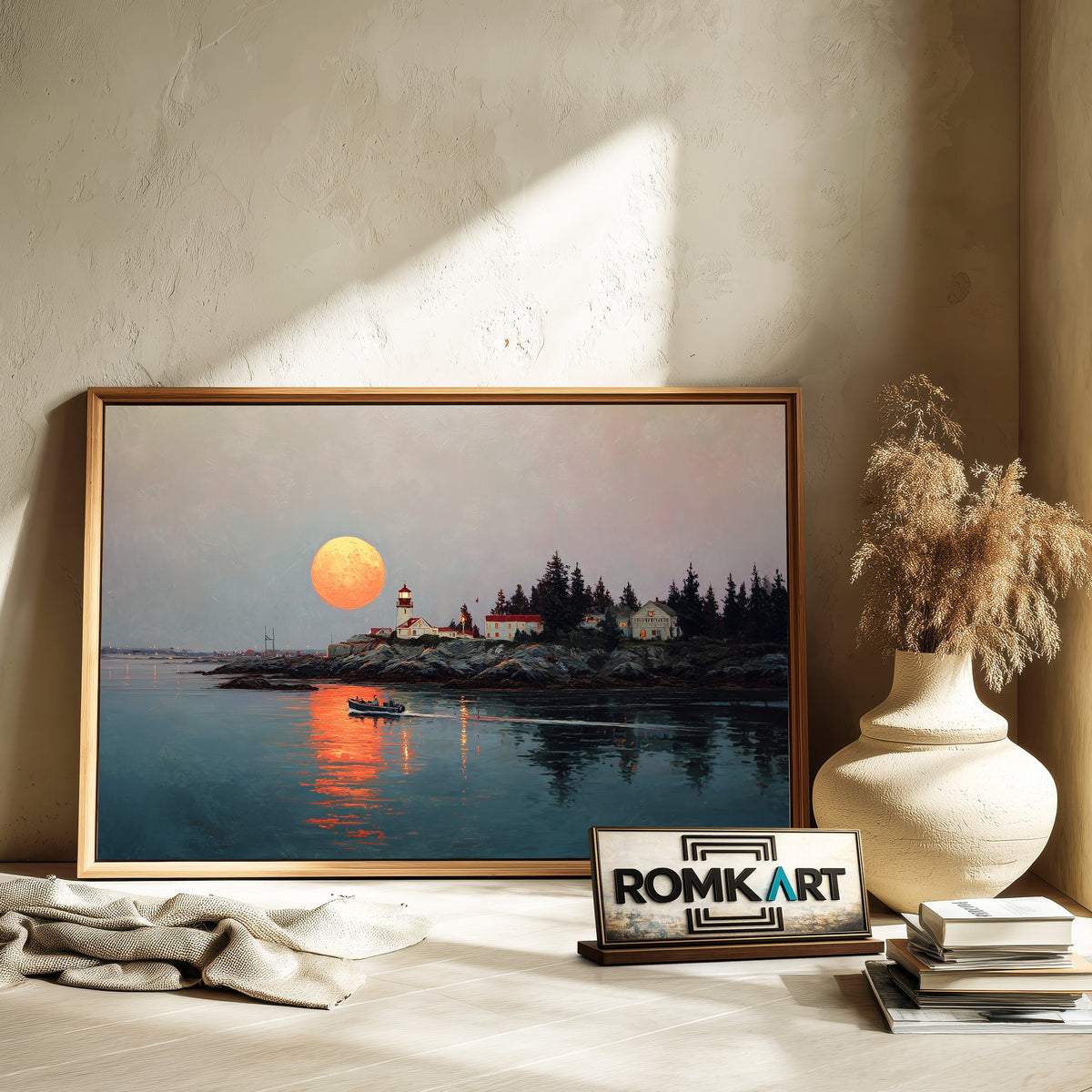 Coastal Lighthouse Oil Painting - image 6