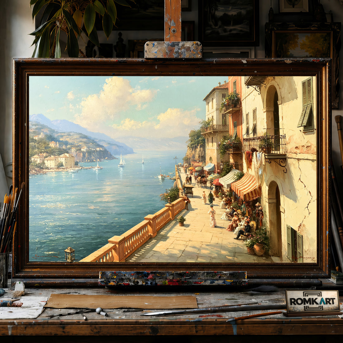 Coastal Terrace Mediterranean hand-painted oil painting on canvas