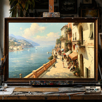 Coastal Terrace Mediterranean hand-painted oil painting on canvas