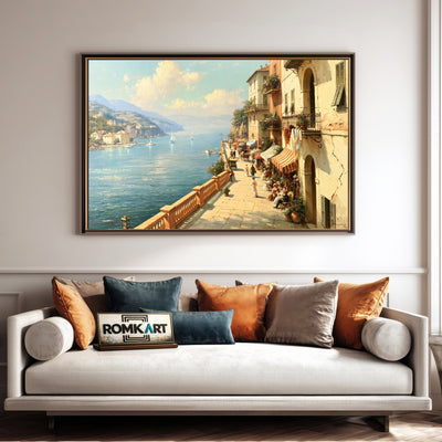 Coastal Terrace Mediterranean Seascape Oil Painting - image 4