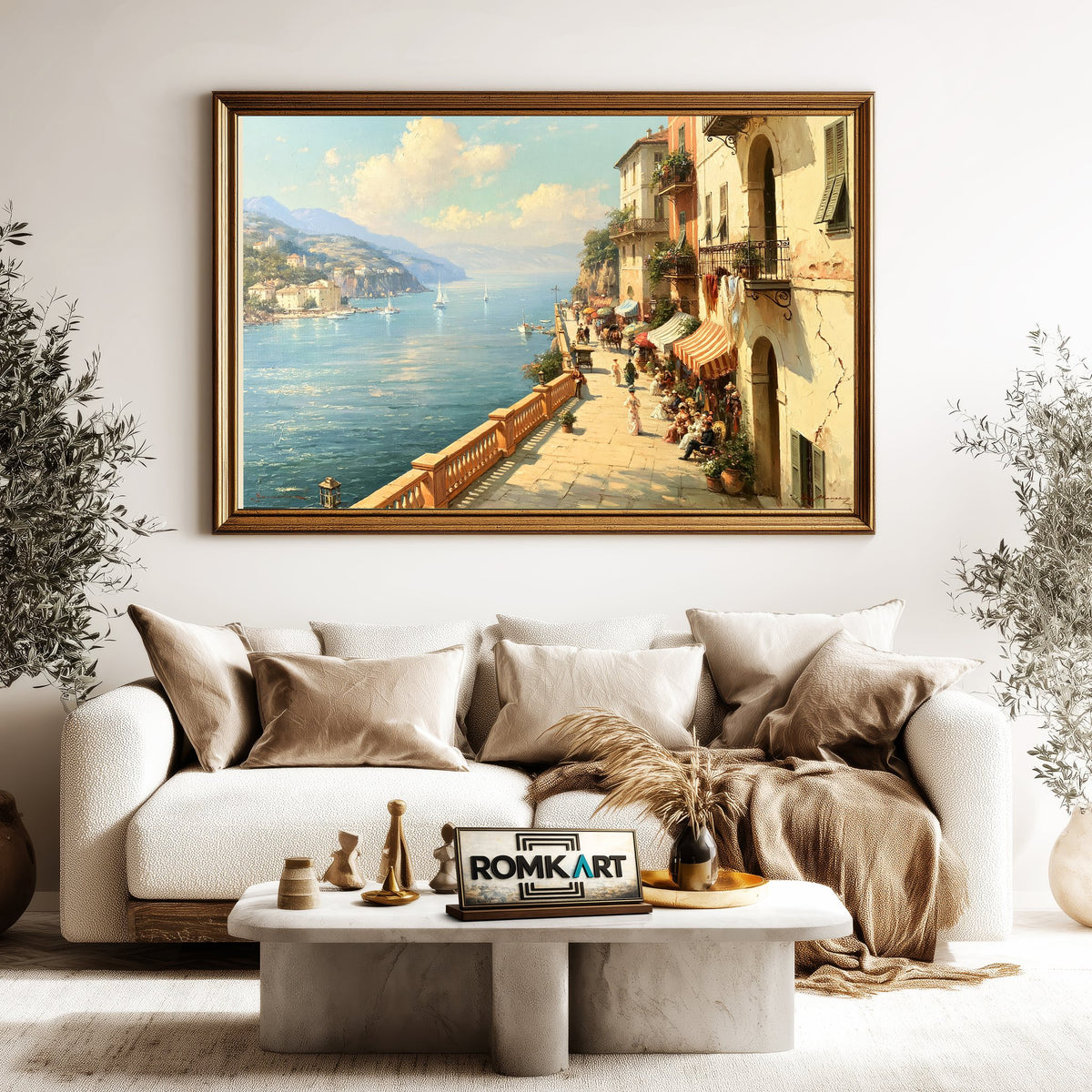 Coastal Terrace Mediterranean Seascape Oil Painting - image 5