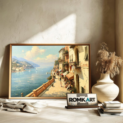 Coastal Terrace Mediterranean Seascape Oil Painting - image 6
