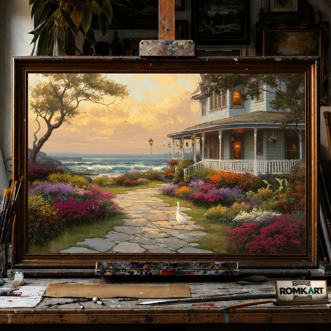 Coastal Villa Seascape Oil Painting