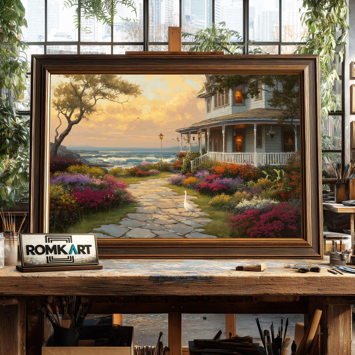 Coastal Villa Seascape Oil Painting - image 2