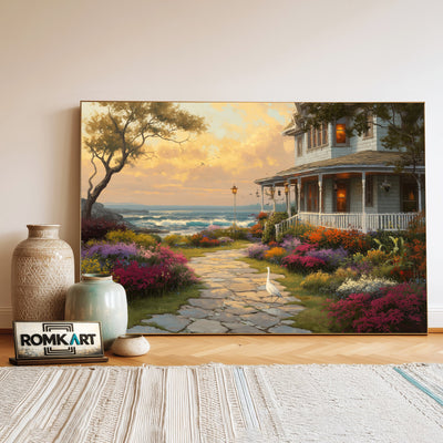 Coastal Villa Seascape Oil Painting - image 3
