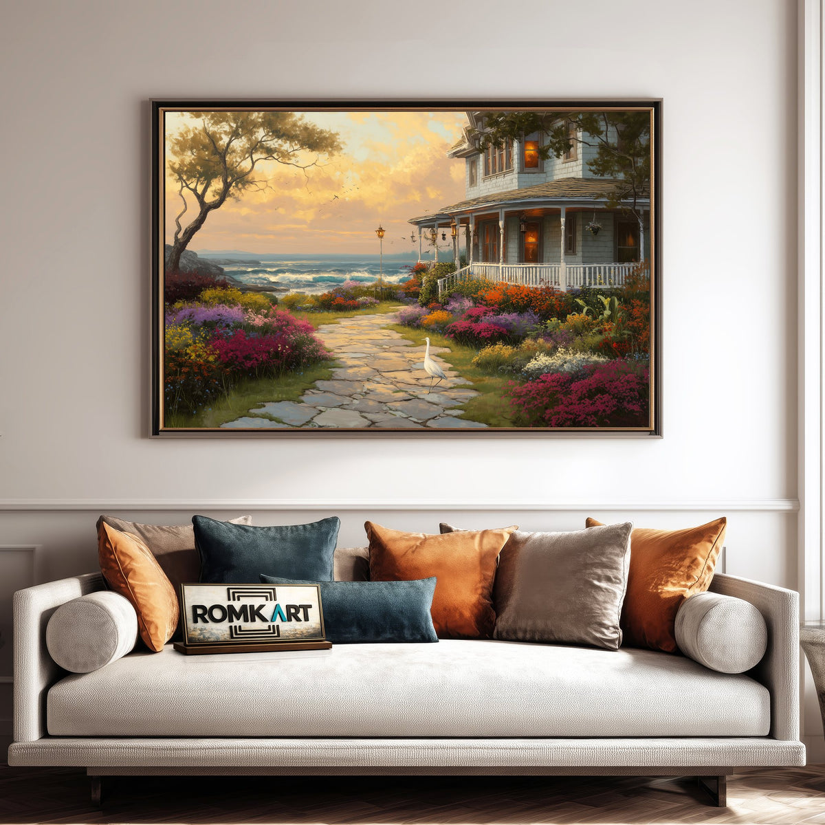 Coastal Villa Seascape Oil Painting - image 4