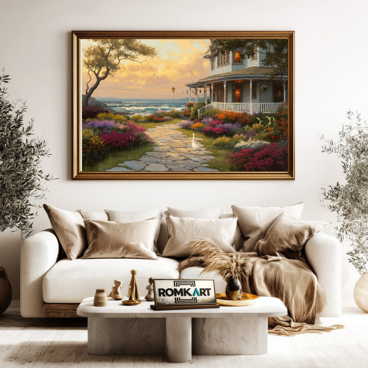 Coastal Villa Seascape Oil Painting - image 5