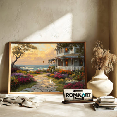 Coastal Villa Seascape Oil Painting - image 6
