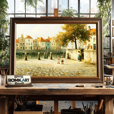 Cobblestone Amsterdam Canal Oil Painting - image 2