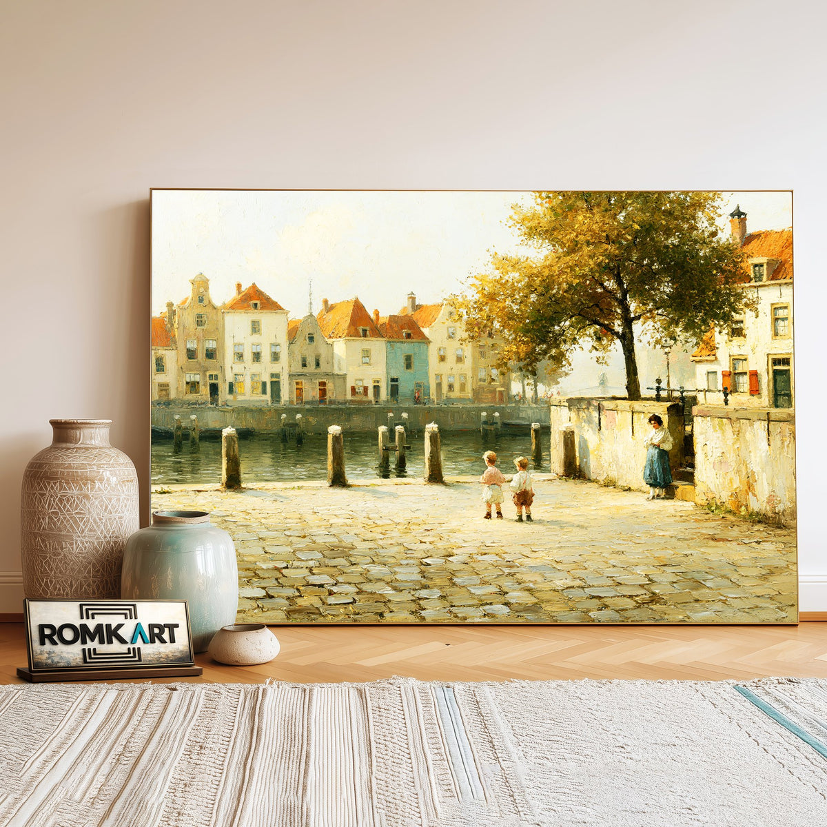 Cobblestone Amsterdam Canal Oil Painting - image 3
