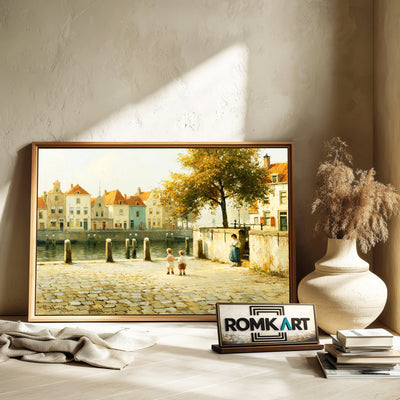 Cobblestone Amsterdam Canal Oil Painting - image 6