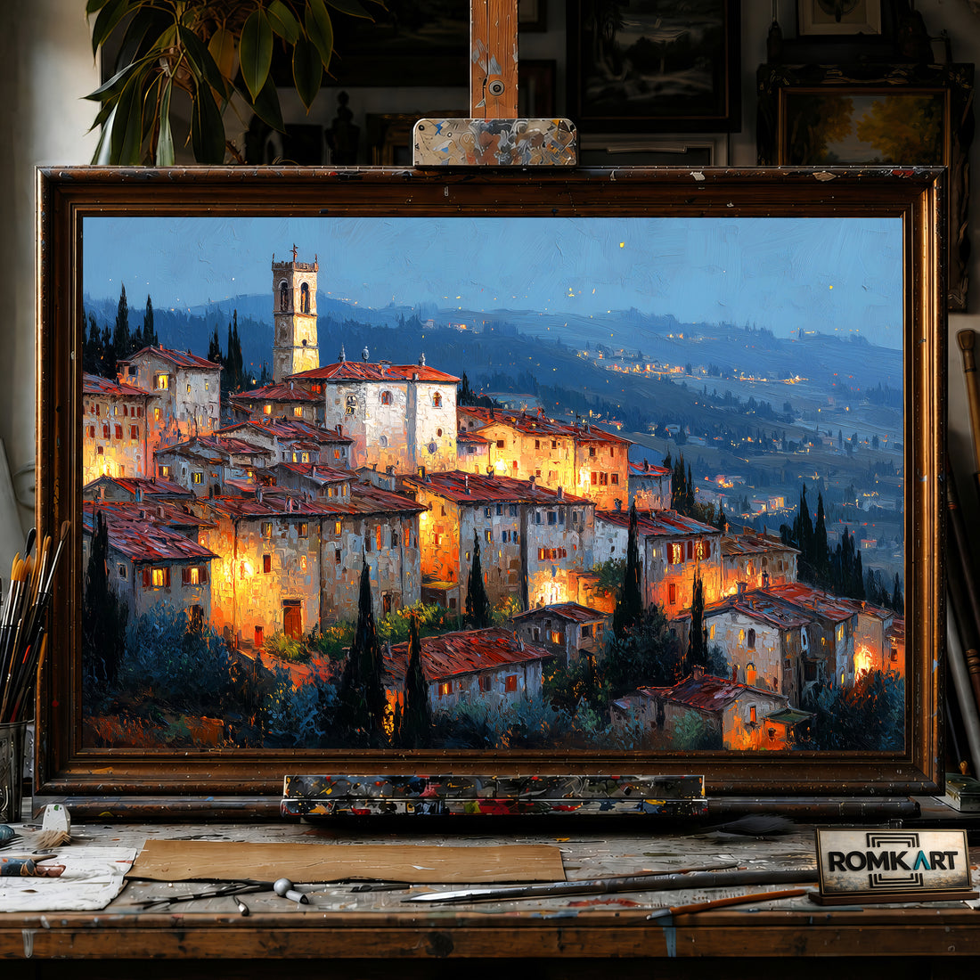 Colle di Val d’Elsa in Tuscany at Night hand-painted oil painting on canvas