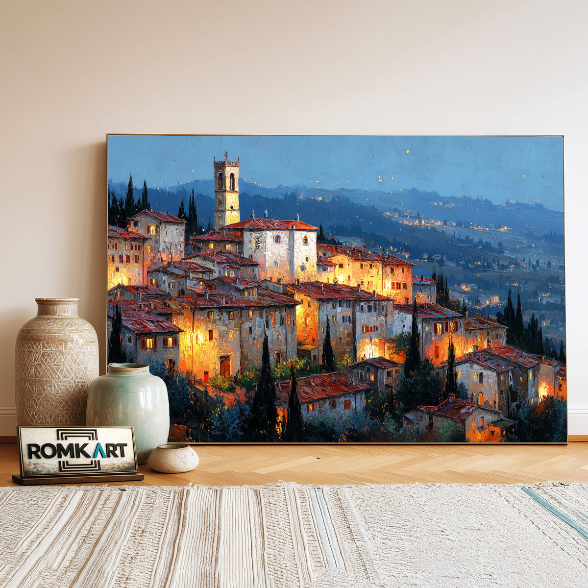 Colle di Val d’Elsa in Tuscany at Night Countryside Oil Painting - image 3
