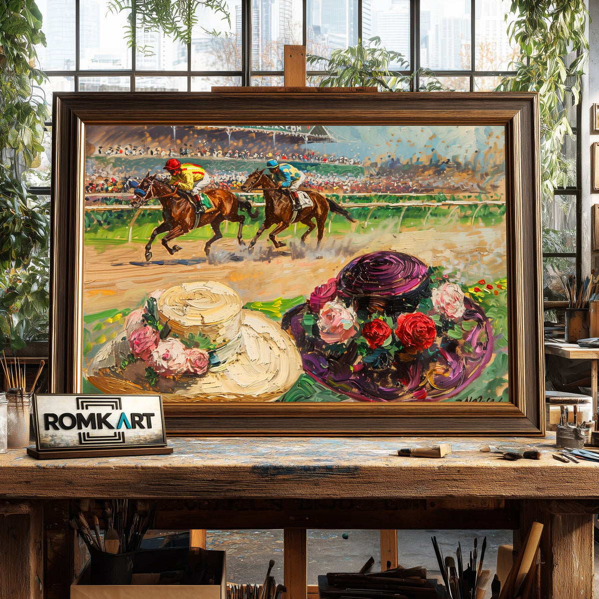Colorful Horse Racing Equestrian Oil Painting - image 2