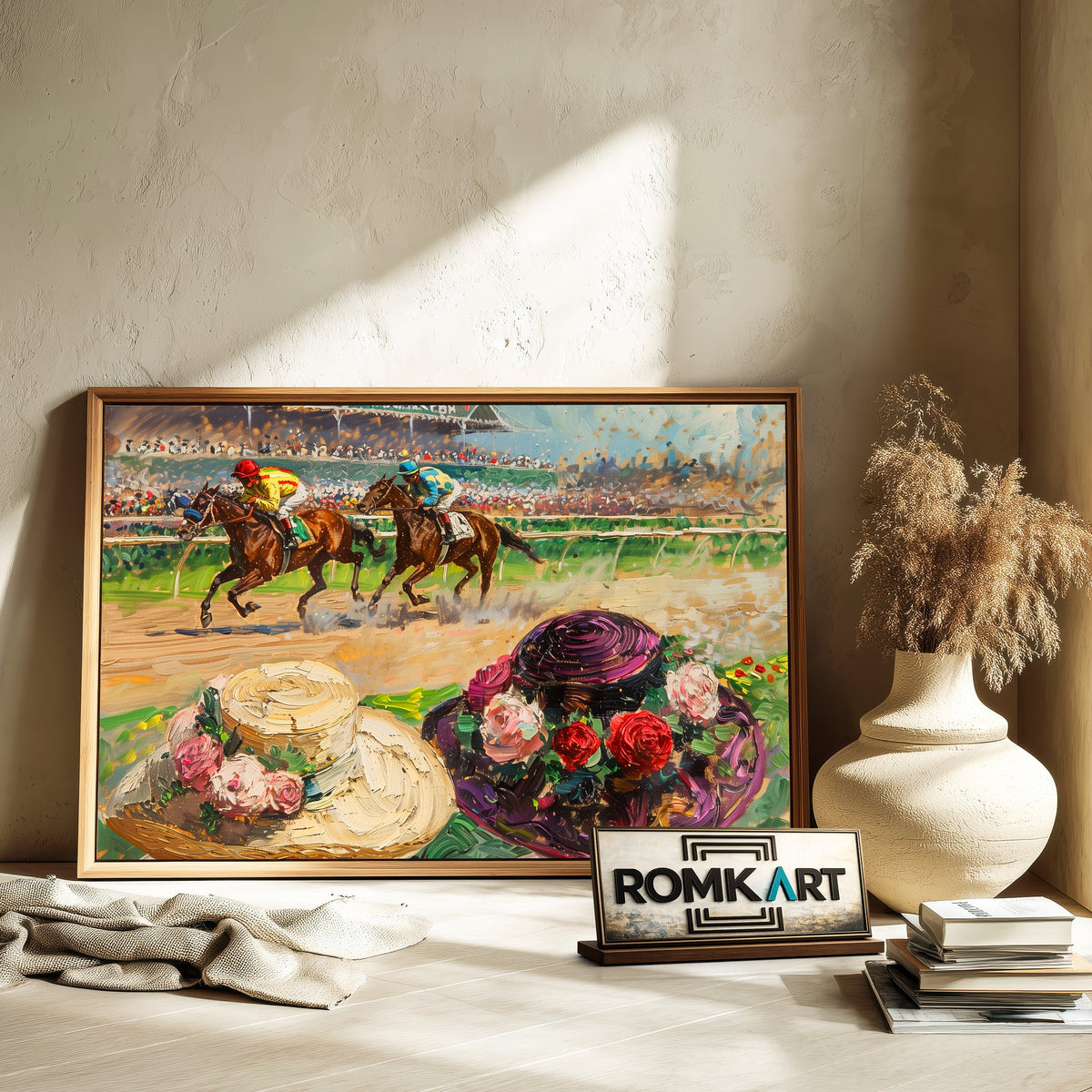 Colorful Horse Racing Equestrian Oil Painting - image 6