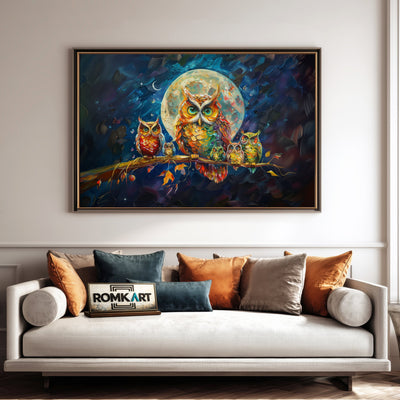Colorful Owls Family Figurative Oil Painting - image 4
