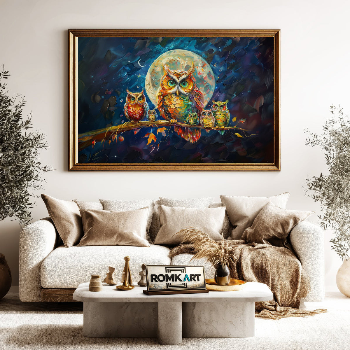 Colorful Owls Family Figurative Oil Painting - image 5