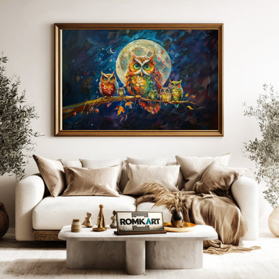 Colorful Owls Family Figurative Oil Painting - image 5