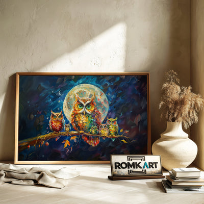 Colorful Owls Family Figurative Oil Painting - image 6