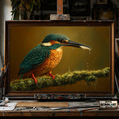 Common Kingfisher - Hand-Painted Oil Painting - View 1