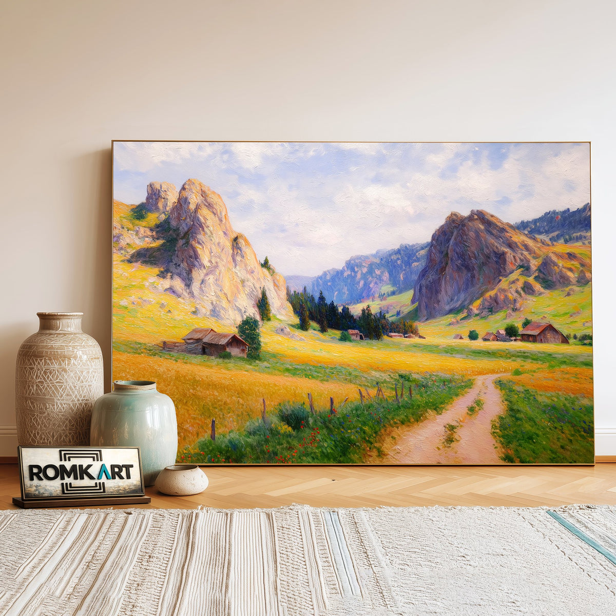 Countryside Golden Cliffs Oil Painting - image 3