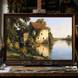 Countryside Water Mill - Hand-Painted Oil Painting - View 1