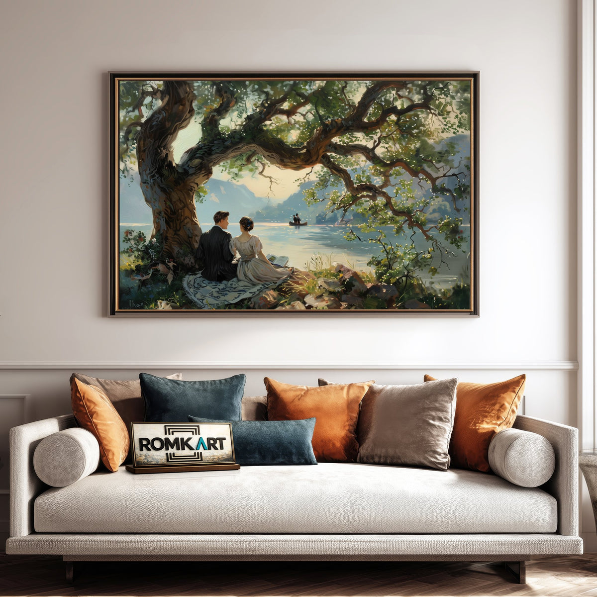 Couple Lakeside Waterscape Oil Painting - image 4