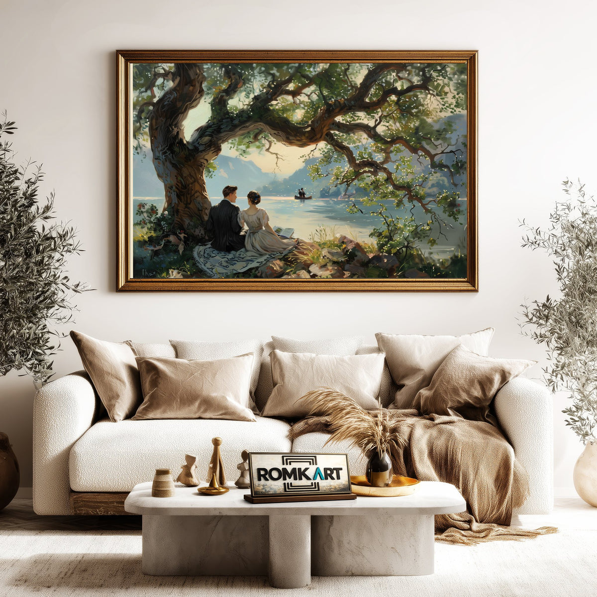Couple Lakeside Waterscape Oil Painting - image 5