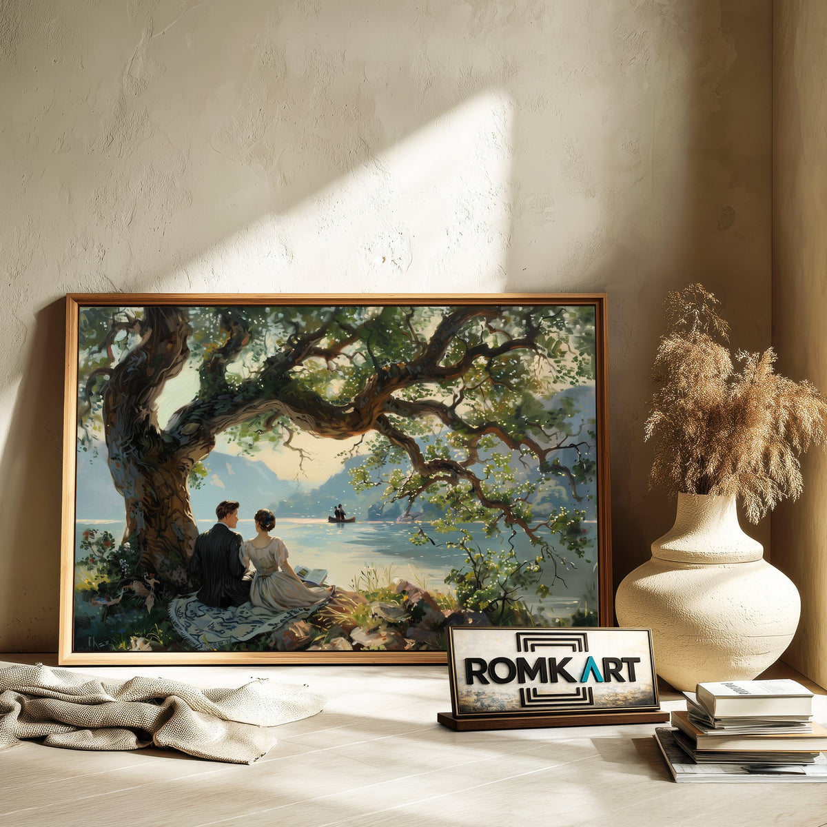 Couple Lakeside Waterscape Oil Painting - image 6