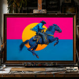 Cowboy Riding a Bucking Horse hand-painted oil painting on canvas