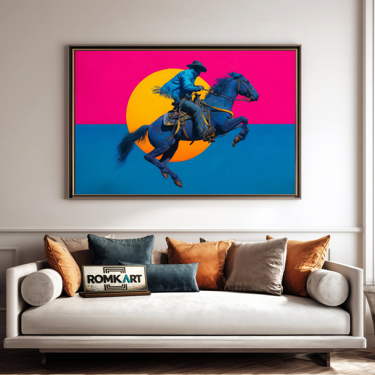 Cowboy Riding a Bucking Horse Equestrian Oil Painting - image 4