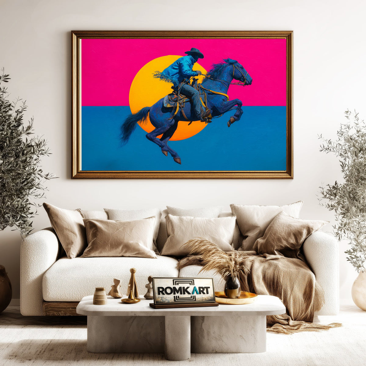 Cowboy Riding a Bucking Horse Equestrian Oil Painting - image 5