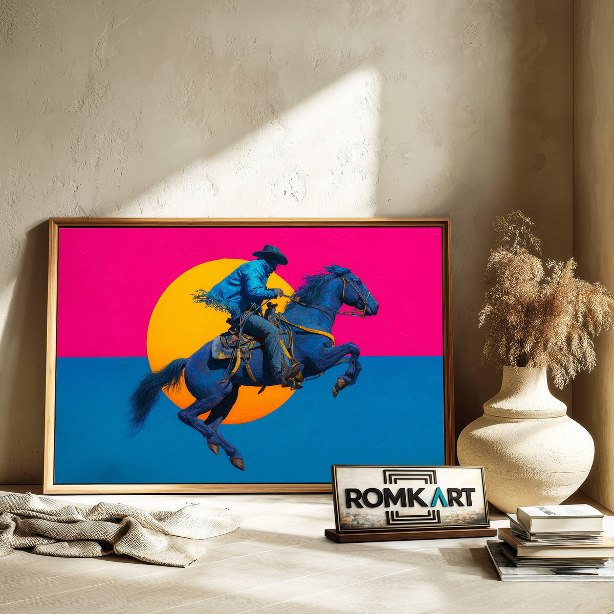 Cowboy Riding a Bucking Horse Equestrian Oil Painting - image 6