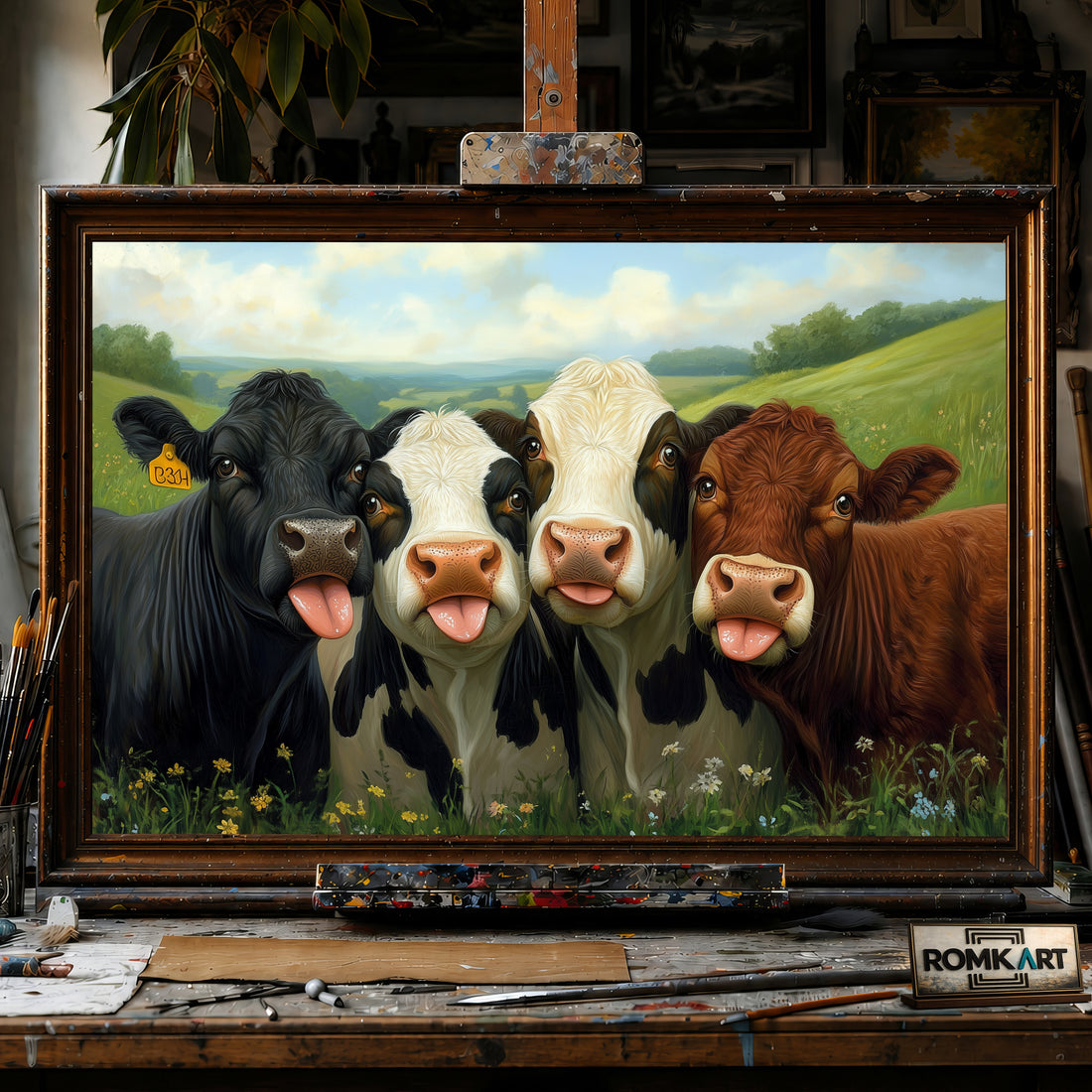 Cows Huddled Together hand-painted oil painting on canvas