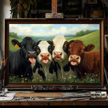 Cows Huddled Together hand-painted oil painting on canvas