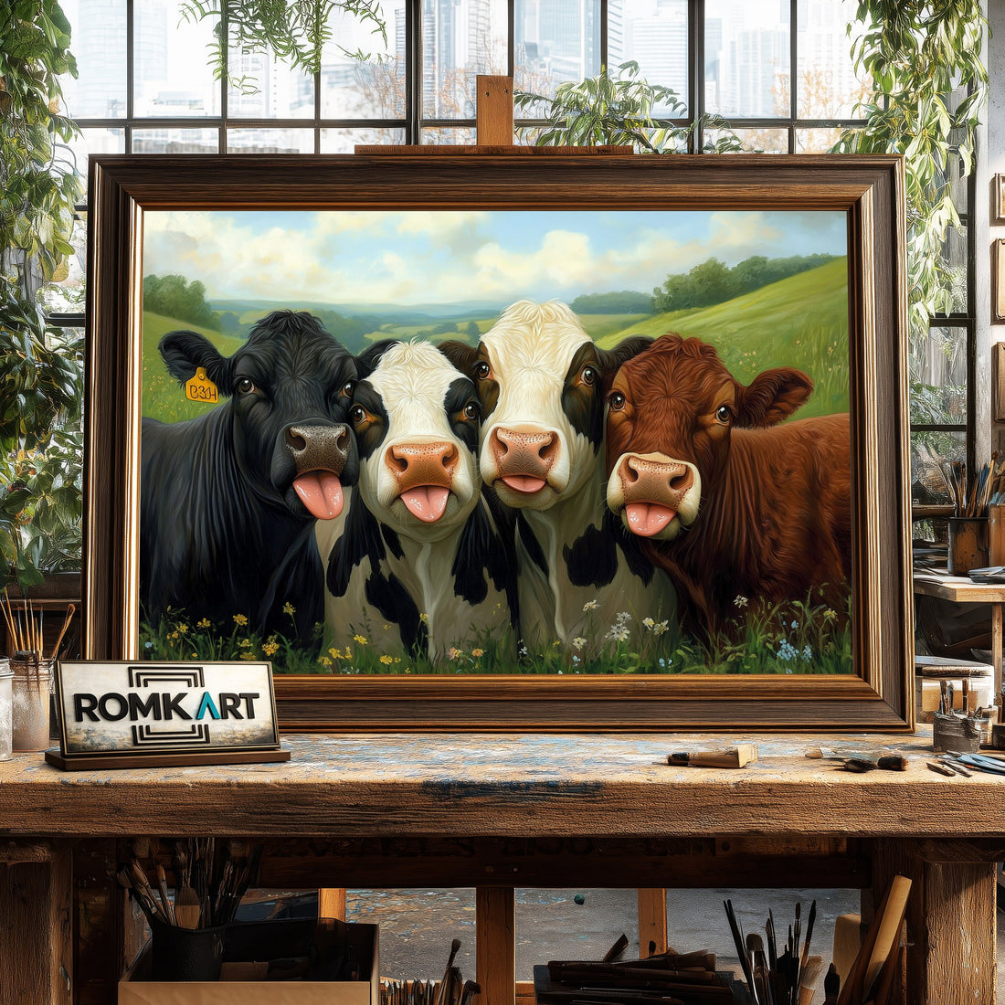 Cows Huddled Together hand-painted oil painting on canvas