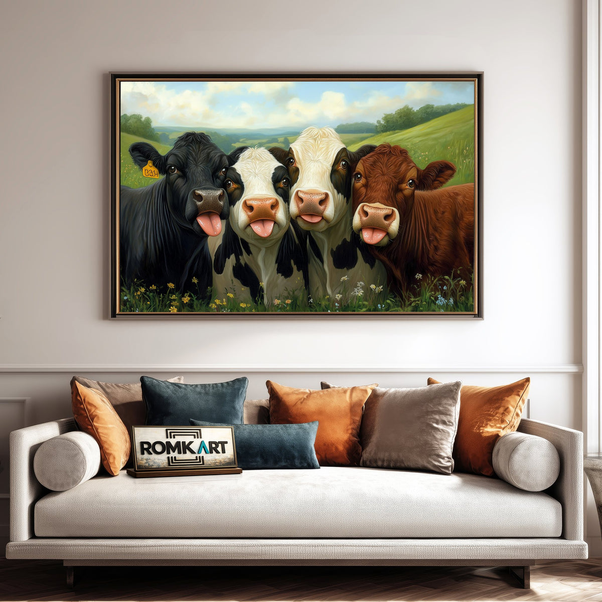 Cows Huddled Together Farm Animal Oil Painting - image 4