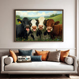 Cows Huddled Together Farm Animal Oil Painting - image 4