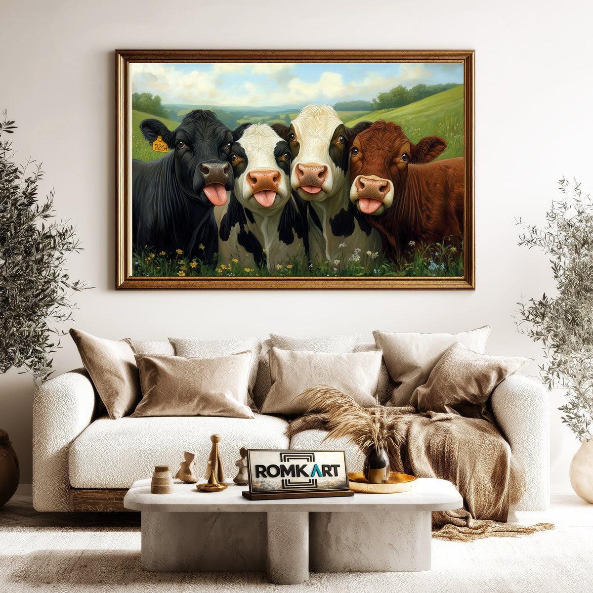 Cows Huddled Together Farm Animal Oil Painting - image 5