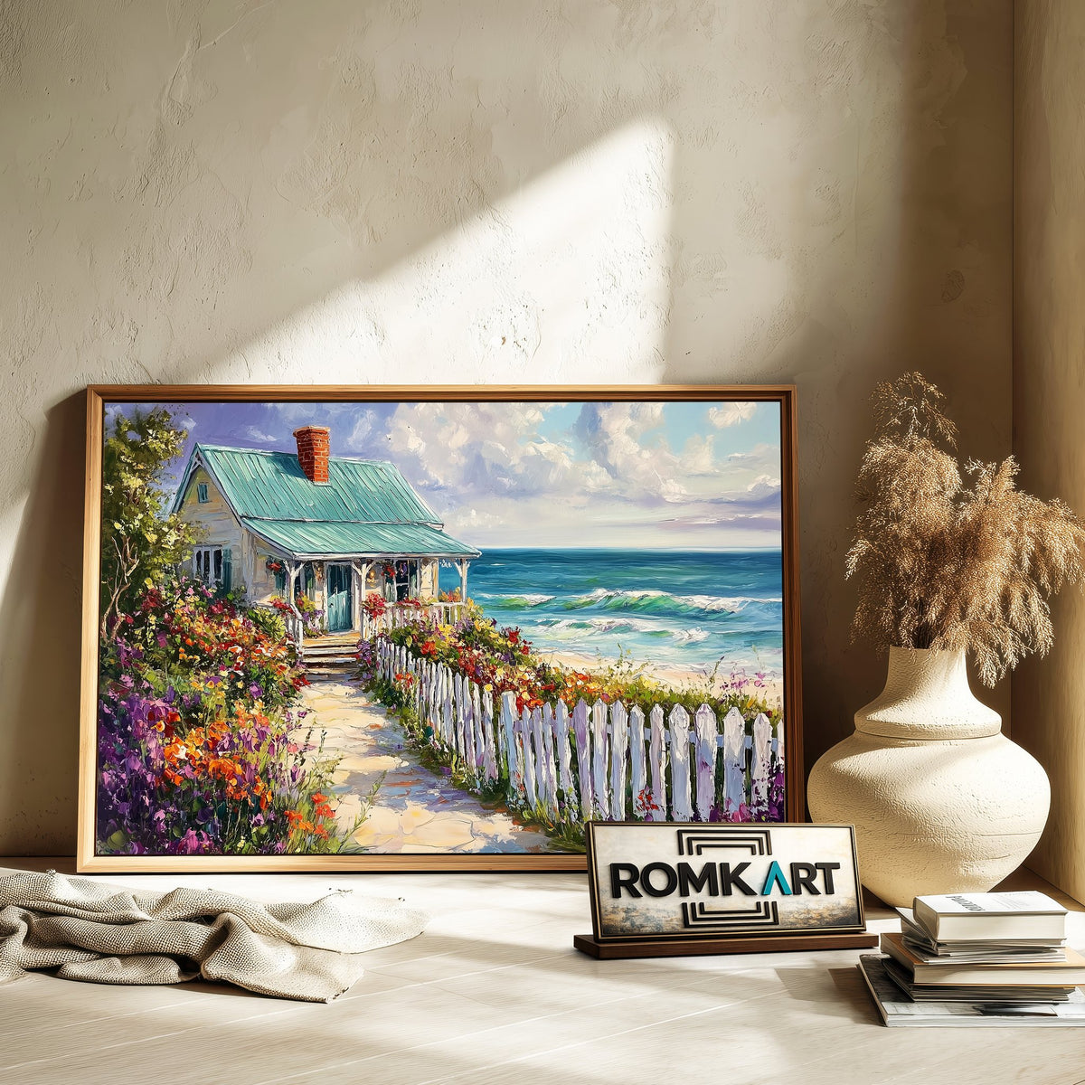 Cozy Seaside Cottage Seascape Oil Painting - image 6