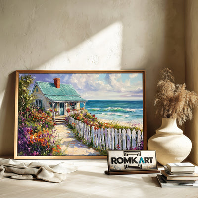 Cozy Seaside Cottage Seascape Oil Painting - image 6