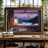 Cozy Winter Through Wooden Window Countryside Oil Painting - image 2
