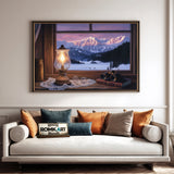 Cozy Winter Through Wooden Window Countryside Oil Painting - image 4