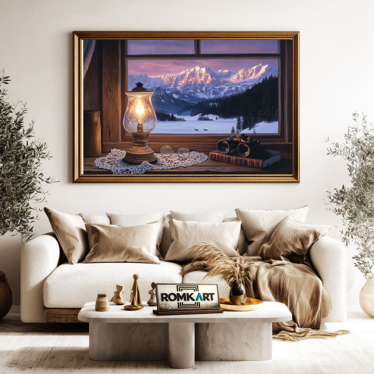 Cozy Winter Through Wooden Window Countryside Oil Painting - image 5