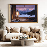 Cozy Winter Through Wooden Window Countryside Oil Painting - image 5