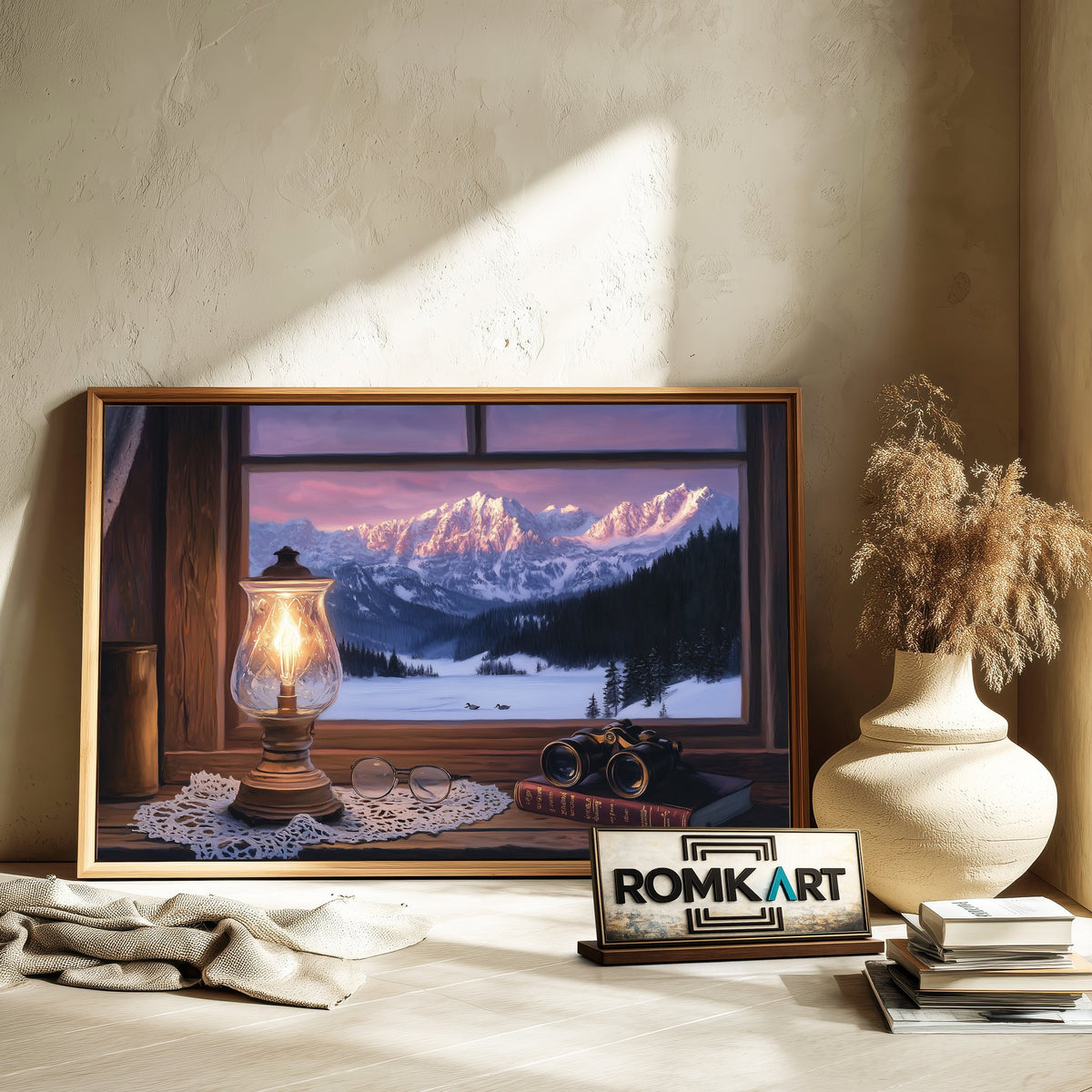 Cozy Winter Through Wooden Window Countryside Oil Painting - image 6