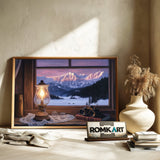 Cozy Winter Through Wooden Window Countryside Oil Painting - image 6