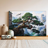 Cranes and Ancient Pine Trees Forest Landscape Oil Painting - image 3