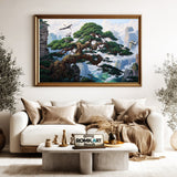 Cranes and Ancient Pine Trees Forest Landscape Oil Painting - image 5
