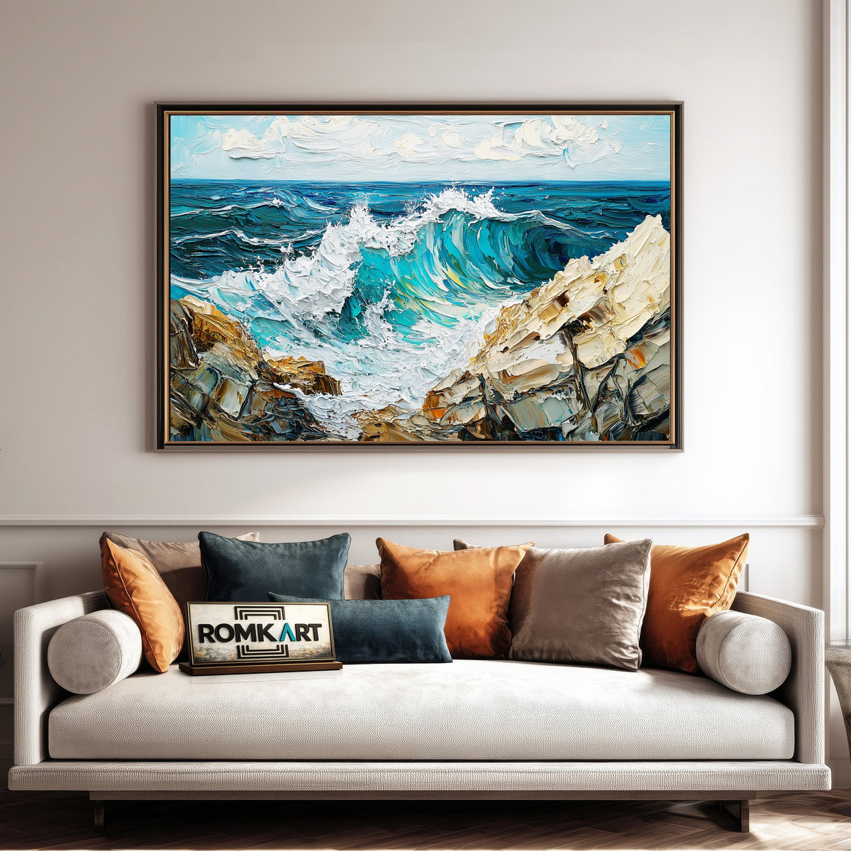 Crashing Turquoise Waves Seascape Oil Painting - image 4